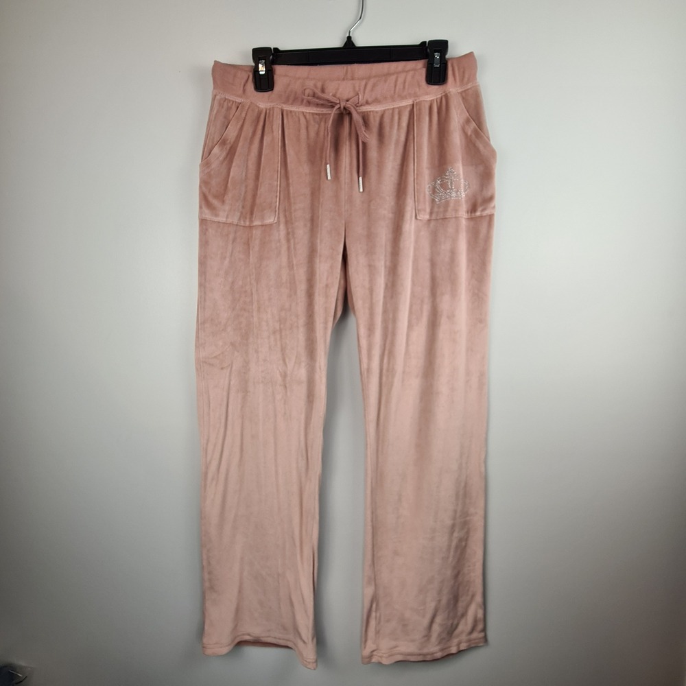 Juicy Couture Soft Pink Velour Sleepwear Pants XL Rhinestone Logo Y2K Velvet